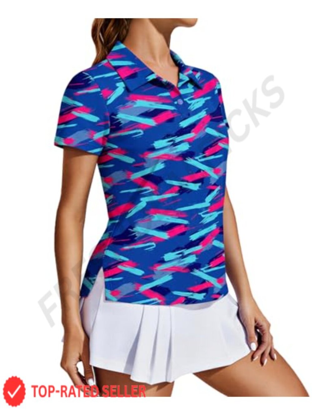UPF 50+ Golf Polo Short Sleeve Tennis Top 3-Button Athletic Shirt